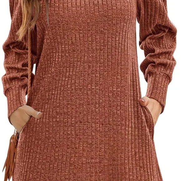 Caramel Women's Knit Dress with Puff Sleeves - Perfect for Fall & Winter - Picture 2 of 6